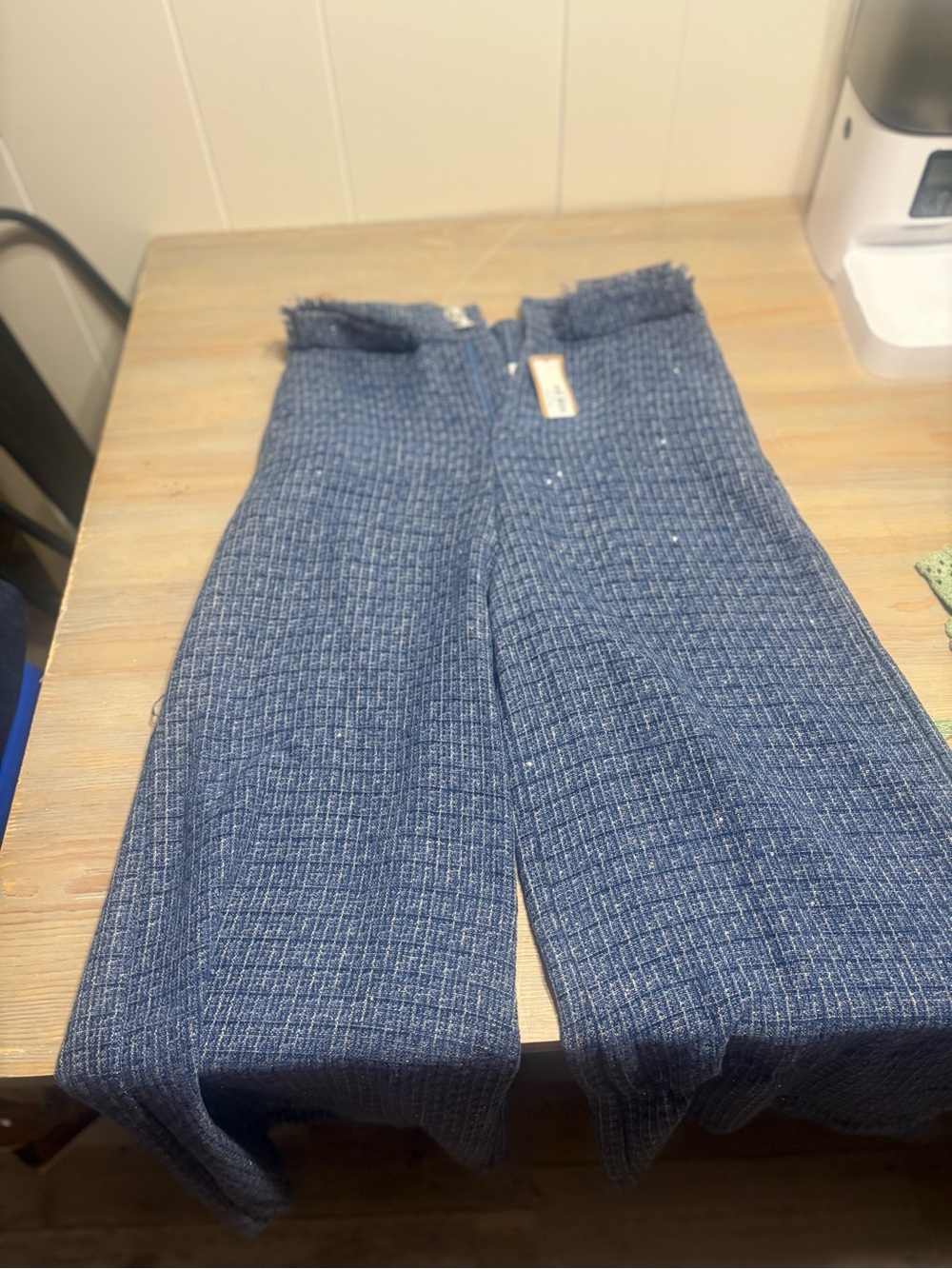 Textured Wide-Leg Trousers in Blue